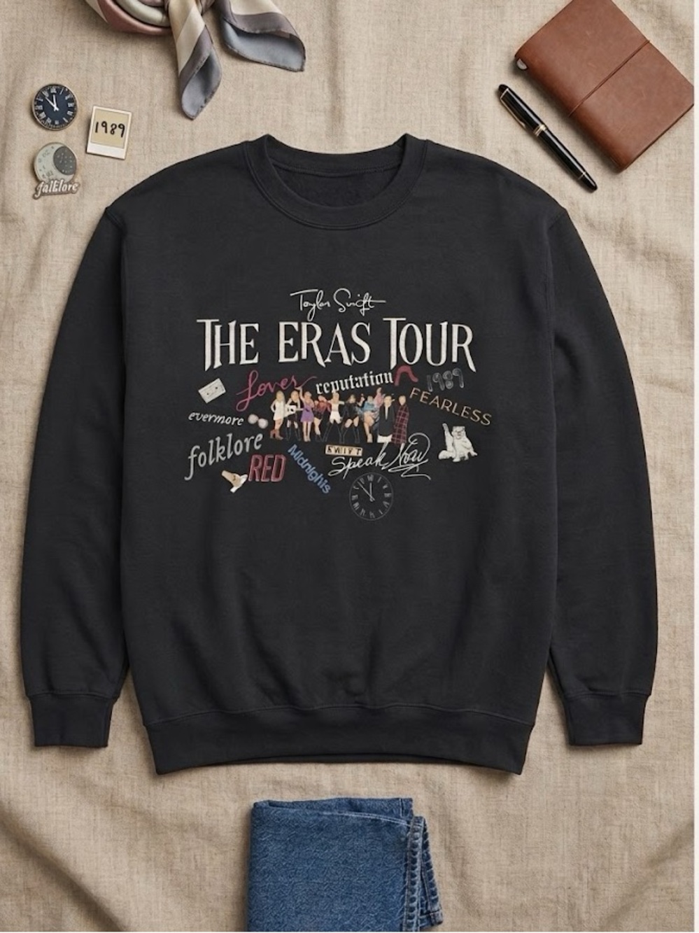 Taylor Swift Black Crewneck The Eras Tour Graphic Sweatshirt